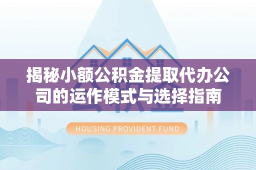 伍家岗揭秘小额公积金提取代办公司的运作模式与选择指南